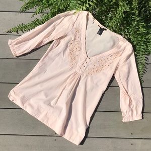 Pale Pink H&M tunic top with Embroidered Neck